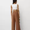 Pantalón fluido con lazos laterales Brown