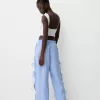 Pantalón fluido con lazos laterales Light blue