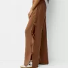 Pantalón fluido con lazos laterales Brown