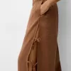 Pantalón fluido con lazos laterales Brown