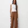 Pantalón fluido con lazos laterales Brown