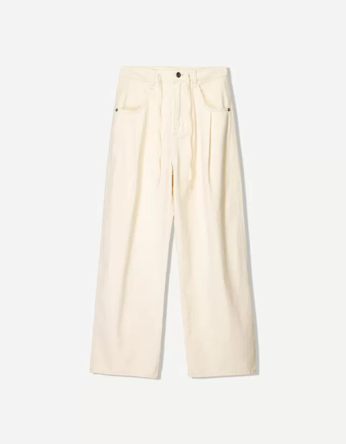 Pantalón fluido con pinzas Beige