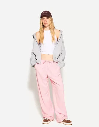 Pantalón mezcla de lino con cinturilla elástica Pink