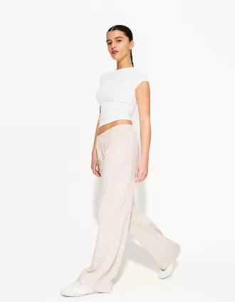 Pantalón mezcla de lino con cinturilla elástica Cream
