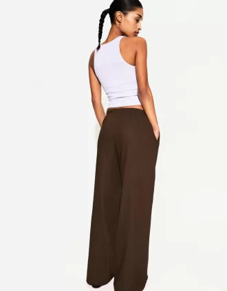 Pantalón mezcla de lino con cinturilla elástica Brown