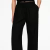 Pantalón mezcla de lino con cinturilla elástica Black