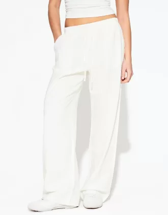 Pantalón mezcla de lino con cinturilla elástica Off white