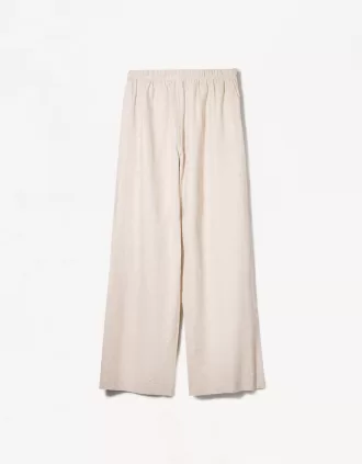 Pantalón mezcla de lino con cinturilla elástica Cream
