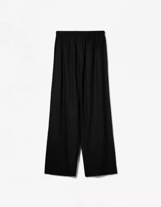 Pantalón mezcla de lino con cinturilla elástica Black