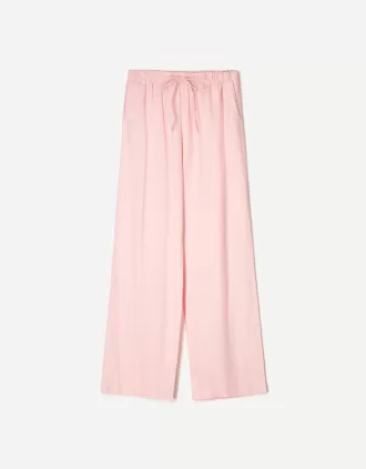 Pantalón mezcla de lino con cinturilla elástica Pink
