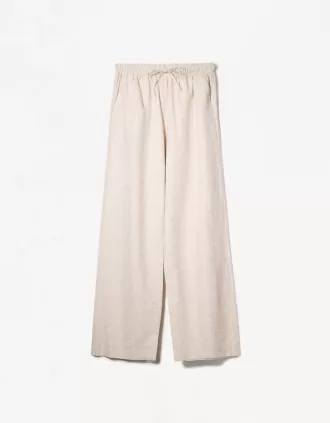 Pantalón mezcla de lino con cinturilla elástica Cream
