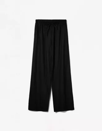 Pantalón mezcla de lino con cinturilla elástica Black