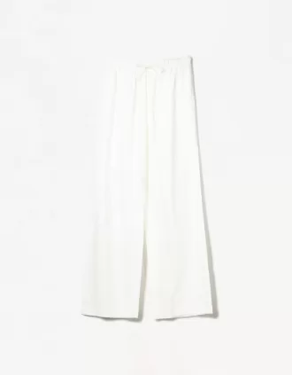 Pantalón mezcla de lino con cinturilla elástica Off white