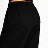 Pantalón mezcla de lino con cinturilla elástica Black