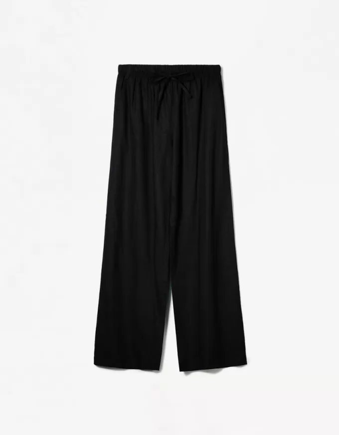 Pantalón mezcla de lino con cinturilla elástica Black