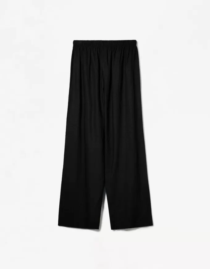 Pantalón mezcla de lino con cinturilla elástica Black