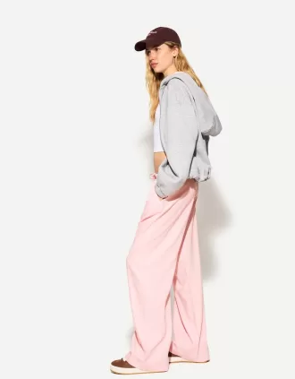 Pantalón mezcla de lino con cinturilla elástica Pink
