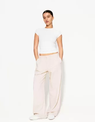 Pantalón mezcla de lino con cinturilla elástica Cream