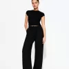Pantalón mezcla de lino con cinturilla elástica Black