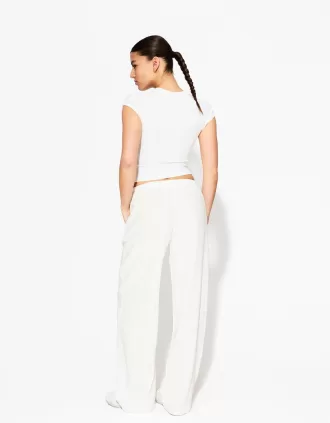 Pantalón mezcla de lino con cinturilla elástica Off white