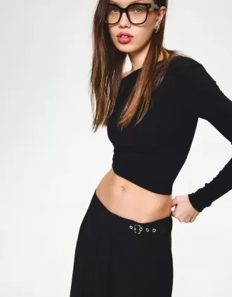 Pantalón pinzas hebilla Black
