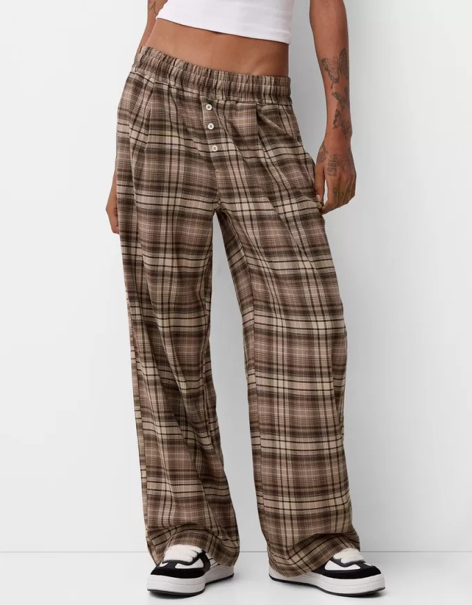 Pantalón recto cuadros Brown