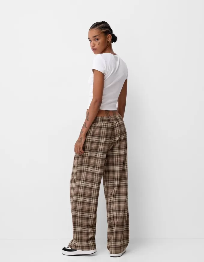 Pantalón recto cuadros Brown