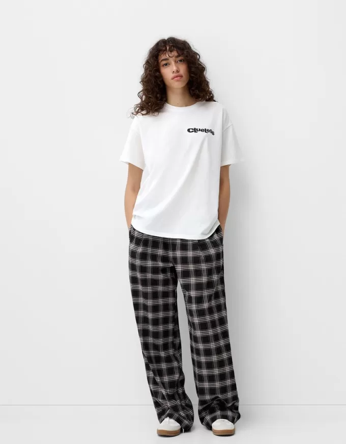 Pantalón recto cuadros Black
