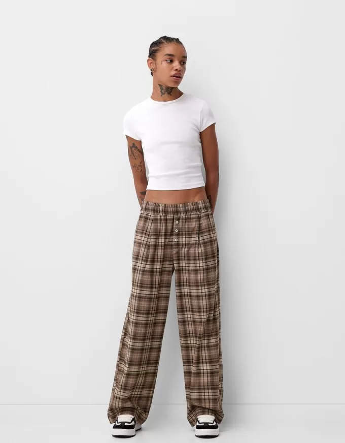 Pantalón recto cuadros Brown