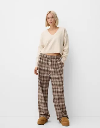 Pantalón recto cuadros Brown