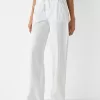 Pantalón recto de algodón con cintura de canalé White
