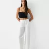 Pantalón recto de algodón con cintura de canalé White