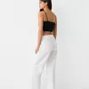 Pantalón recto de algodón con cintura de canalé White
