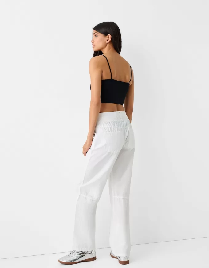Pantalón recto de algodón con cintura de canalé White