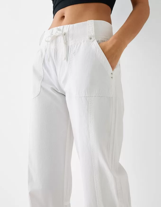 Pantalón recto de algodón con cintura de canalé White