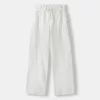 Pantalón recto de algodón con cintura de canalé White