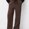 Pantalón recto de rayas con cintura elástica Brown Pantalón recto de rayas con cintura elástica Brown