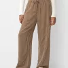 Pantalón recto de rayas con cintura elástica Brown