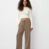 Pantalón recto de rayas con cintura elástica Brown