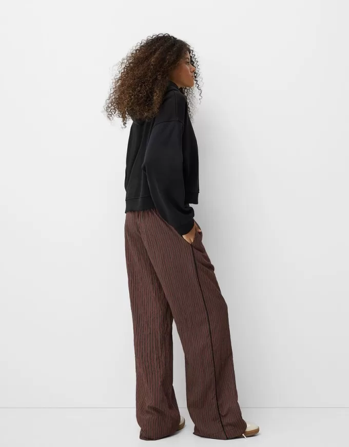 Pantalón recto de rayas con cintura elástica Brown Pantalón recto de rayas con cintura elástica Brown