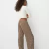 Pantalón recto de rayas con cintura elástica Brown