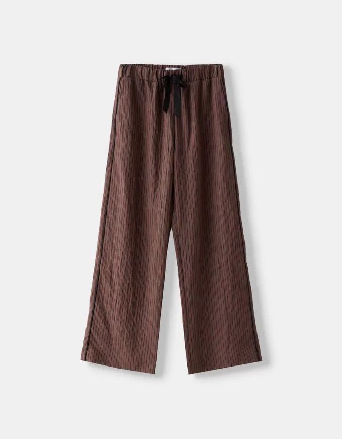Pantalón recto de rayas con cintura elástica Brown Pantalón recto de rayas con cintura elástica Brown