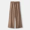 Pantalón recto de rayas con cintura elástica Brown