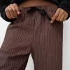 Pantalón recto de rayas con cintura elástica Brown Pantalón recto de rayas con cintura elástica Brown