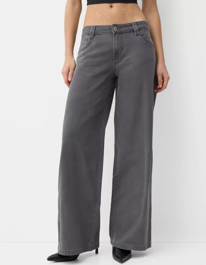 Pantalón recto de sarga estampado Grey Pantalón recto de sarga estampado Grey