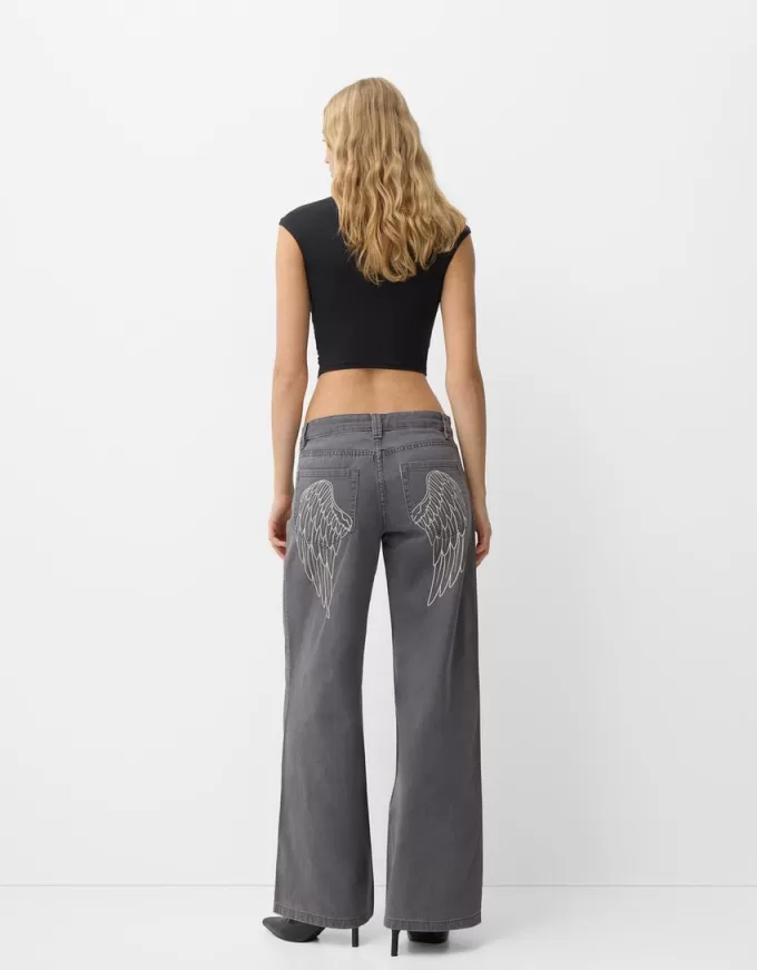 Pantalón recto de sarga estampado Grey Pantalón recto de sarga estampado Grey