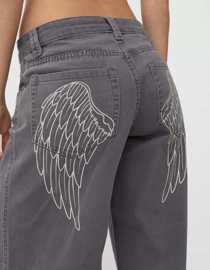 Pantalón recto de sarga estampado Grey Pantalón recto de sarga estampado Grey