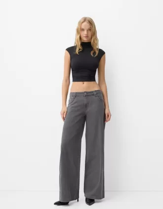 Pantalón recto de sarga estampado Grey