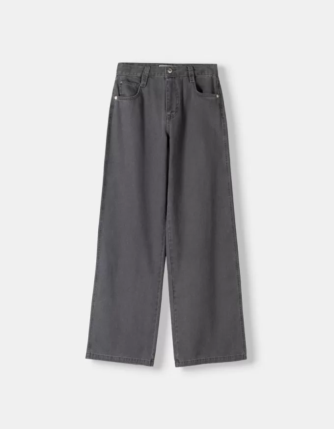 Pantalón recto de sarga estampado Grey Pantalón recto de sarga estampado Grey