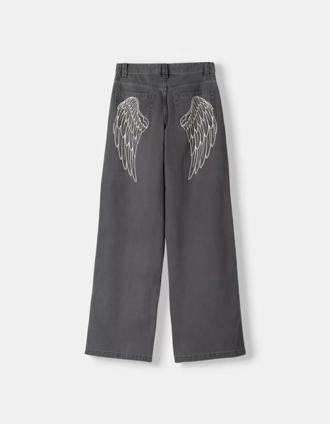 Pantalón recto de sarga estampado Grey Pantalón recto de sarga estampado Grey